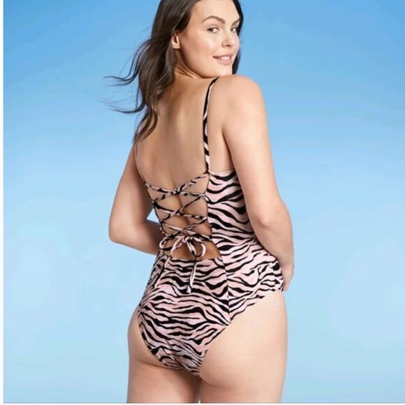 Shade & Shore Tiger Stripe One Piece Swimsuit L - Picture 3 of 5
